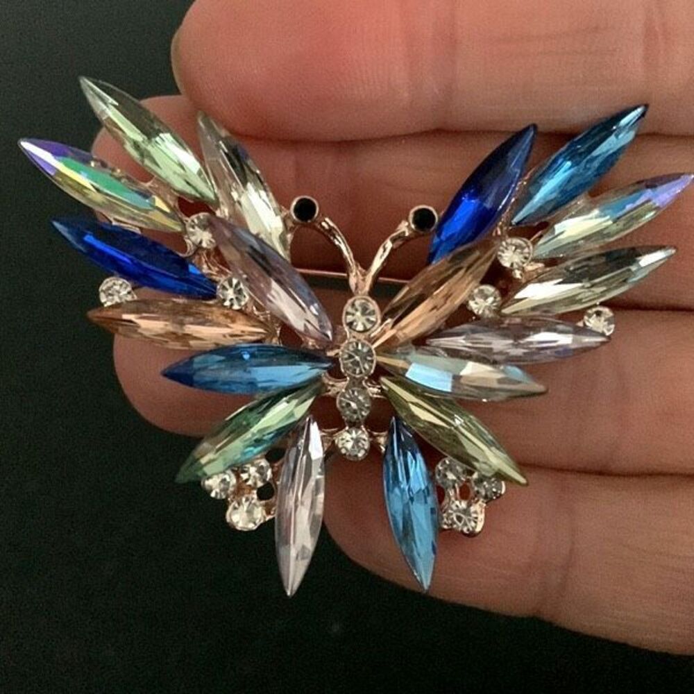 Lyra Butterfly Brooch Vintage Style Pin, Marquise Crystals